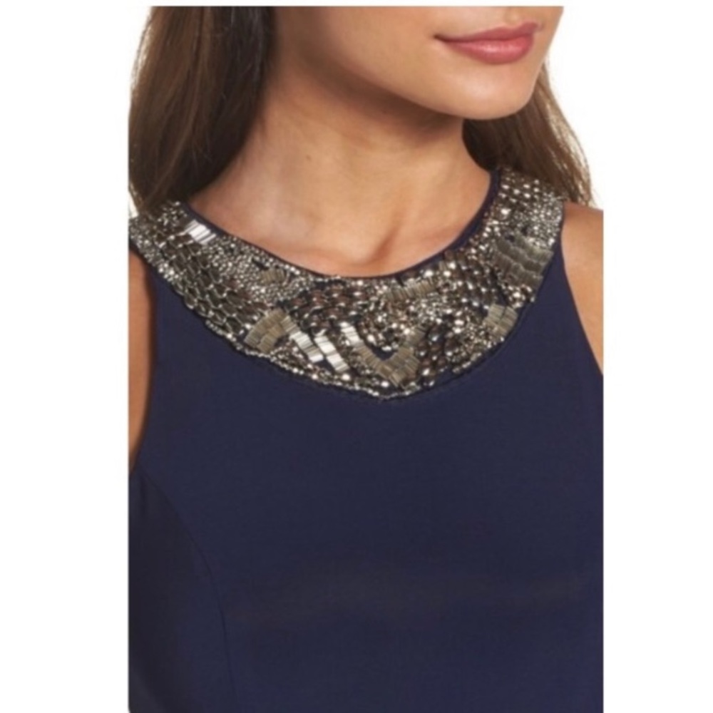 Lulu's Navy Beaded-Neckline Evening Gown - Picture 9 of 16